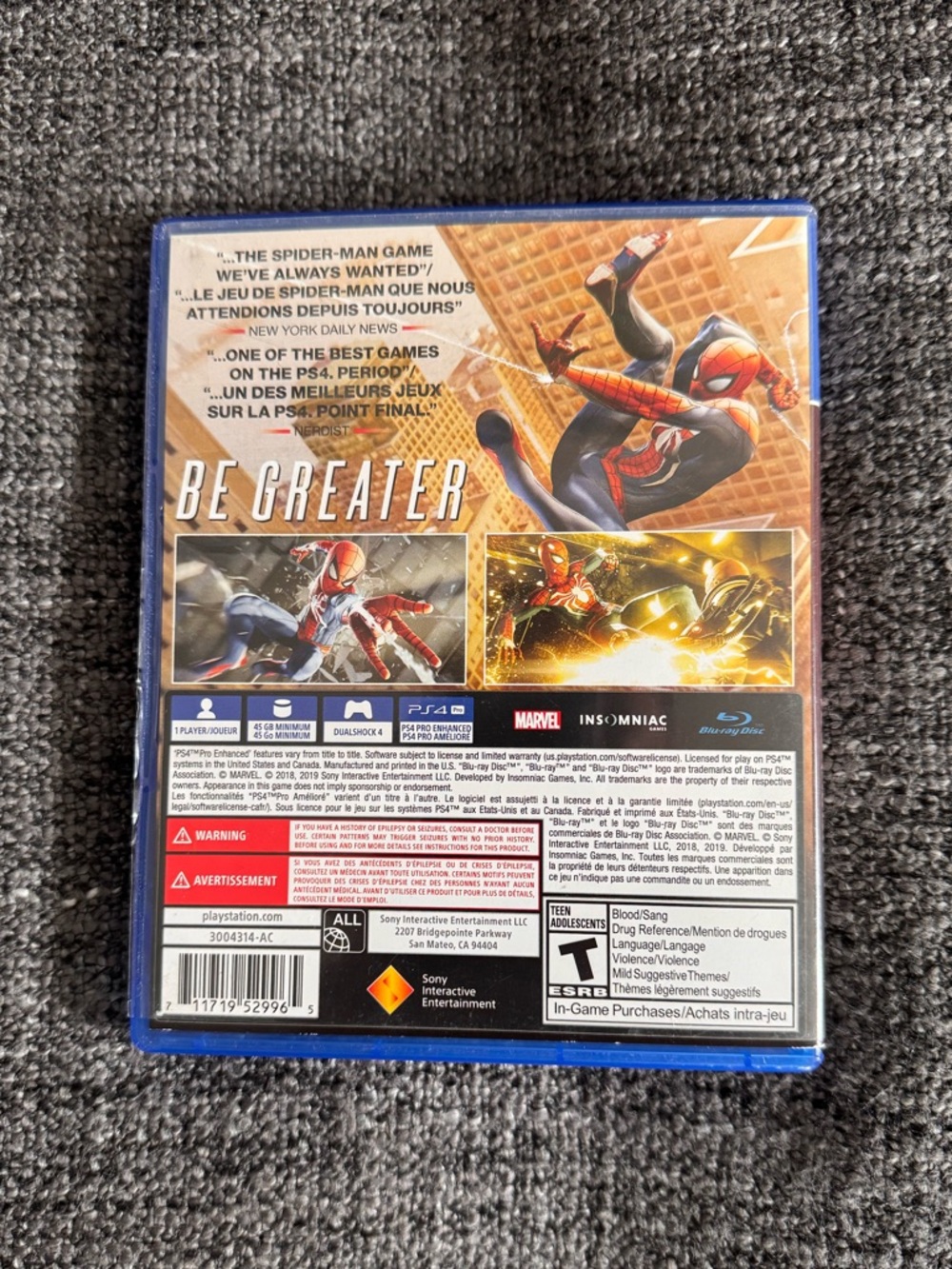 Marvel Spiderman Game Of The Year Sony PS4 Playstation 4 Game Complete - Picture 2 of 3
